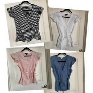 Bundle of 4 J. Crew Flutter Sleeve Wrap Peplum Tops